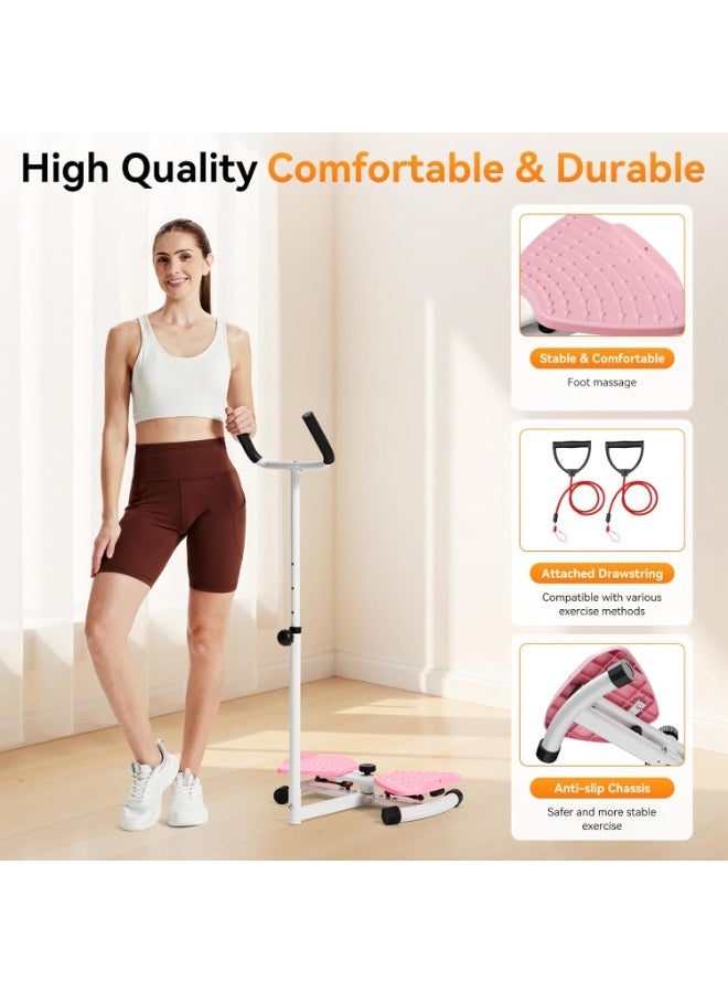 والالا جهاز لف الخصر قابل للتعديل بثلاث مستويات مع درابزين ومدربين للبطن والجذع مع شريط مقاومة ذو سطح محكم، جهاز لف الخصر غير كهربائي للمنزل والمكتب واللياقة البدنية مثالي لتمارين البطن وتعزيز استقرار الجذع، لون وردي - Image 5